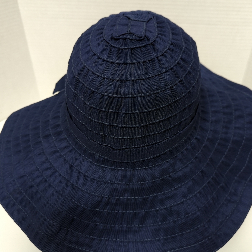 Vintage Scala Pronto Sun Hat Ribboned Wide Brim Light Weight Navy S/M - Picture 6 of 12